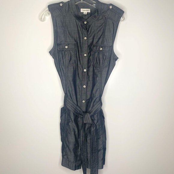CalvinKlein ButtonUp BeltTie-Waist Utility‎ Dress M - Picture 1 of 8